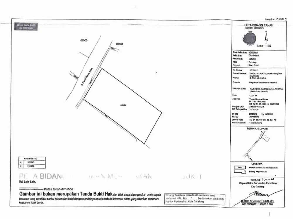 Tanah matang murah Lebar muka 25 meter Ciumbuleuit Raya