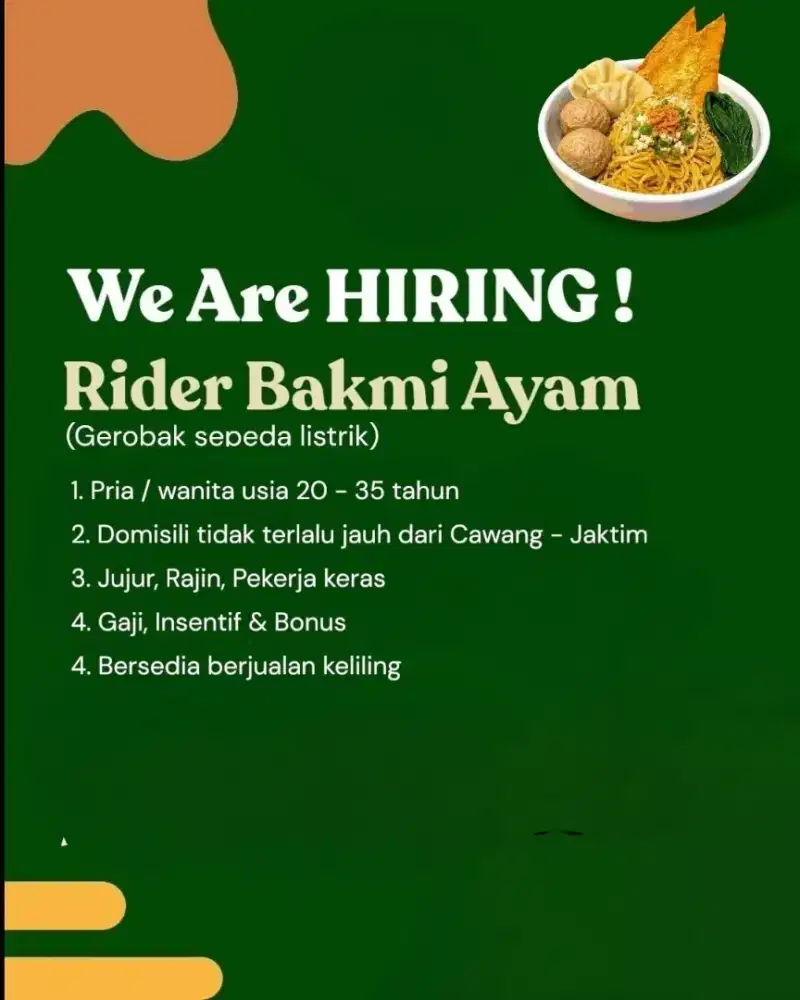 Dibutuhkan / Lowongan : Penjual Bakmie