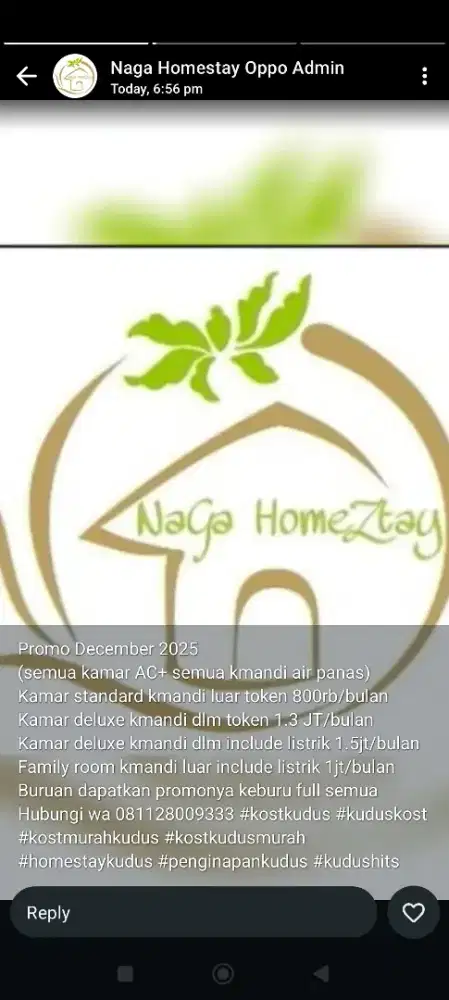 Di sewakan harian bulanan Kamar kost