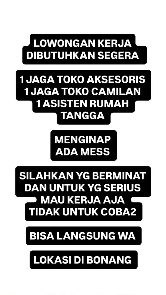 LOWONGAN KERJA WANITA 3 orang