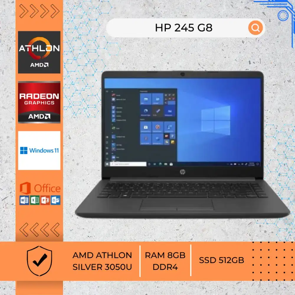 LAPTOP BEKAS HP 245 G8 AMD ATHLON SILVER 3050U RAM 8GB SSD512GB 14INCH