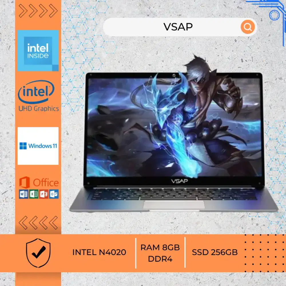 LAPTOP BEKAS VSAP INTEL N4020 RAM 8GB DDR4 SSD 256GB 14INCH FHD SLV