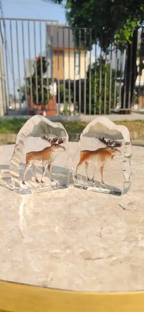 Pajangan 2 Bh Moose Crystal Reindeer Walking 1 Made In USA