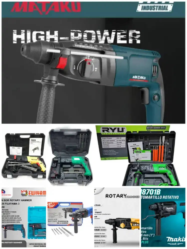 Mesin Bor Rotary Hammer 26 mm Bobok Beton SDS Plus MONAKE RYU BITEC HL