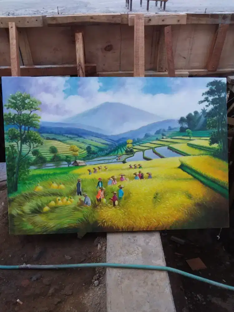 Dijual lukisan kanvas panen 90x130 cm