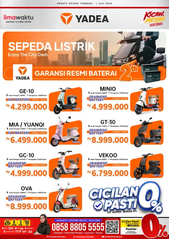 Sepeda listrik Yadea stok terlaris bisa kredit DP 0%