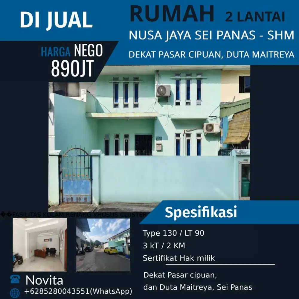 Rumah 2 lantai Nusa Jaya, dekat Pasar cipuan, dan Duta Maitreya