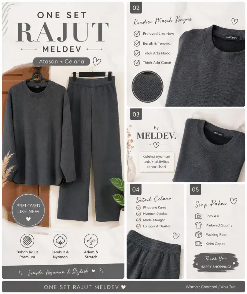 One Set Rajut MELDEV Abu Charcoal Preloved