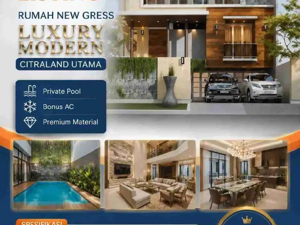 HOT LISTING Rumah New Gress Luxury Modern Citraland Utama

Private pool 3x9
Bonus AC
Premium Material

LT  252m²
Dimensi 12x 21
LB 650m²
KT4 +1 
KM 5+1 (KM dalam semua)
Ruang service 3 room
SHM

Harga 9.5M Nego

Best Deal