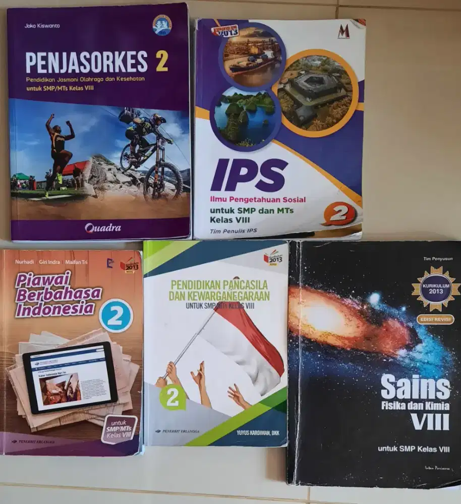 5 Macam Buku Cetak Sekolah Kelas VIII (kelas 2 SMP)