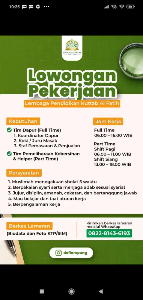 Lowongan Kerja Dapur Al Fatih
