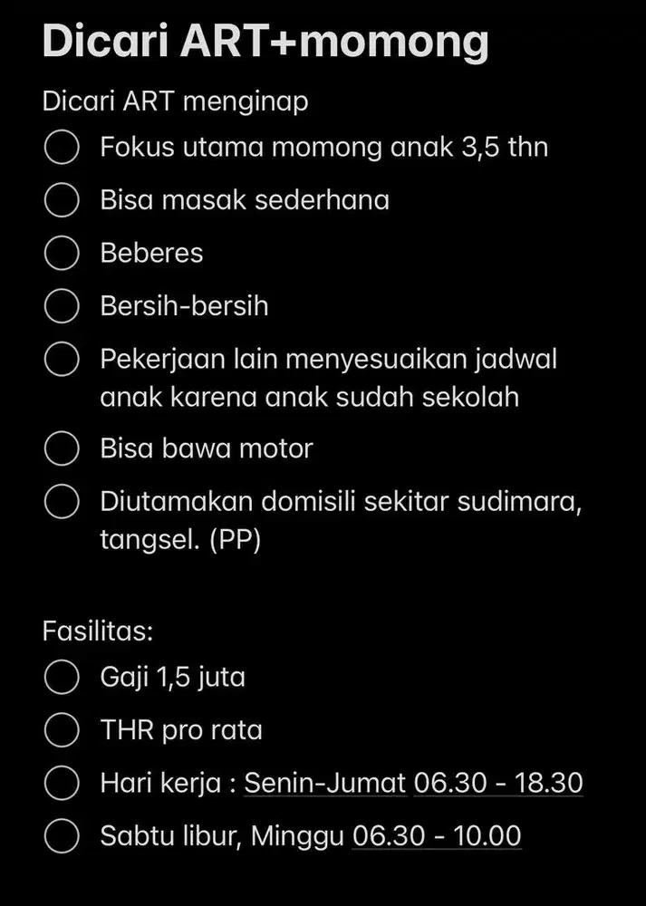 Dicari ART+ momong