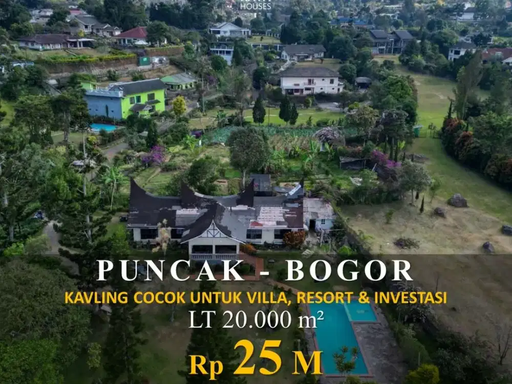 Dijual Kavling Puncak 2Ha Villa Kolam Lapangan 25M