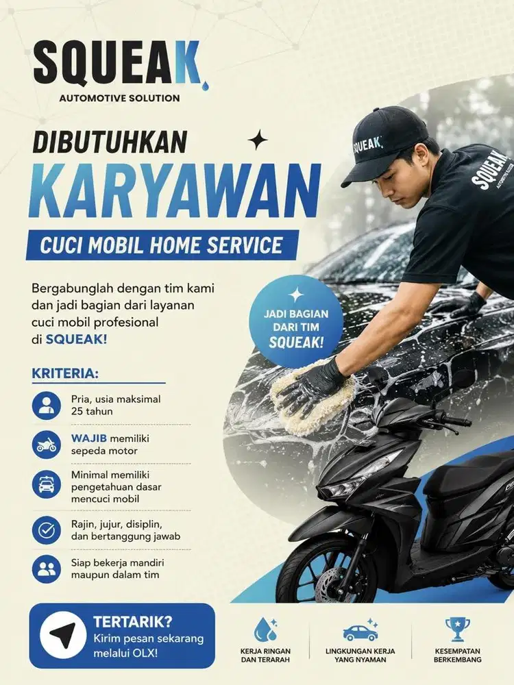 Dicari Karyawan Cuci Mobil Service kelili – SQUEAK Automotive Solution