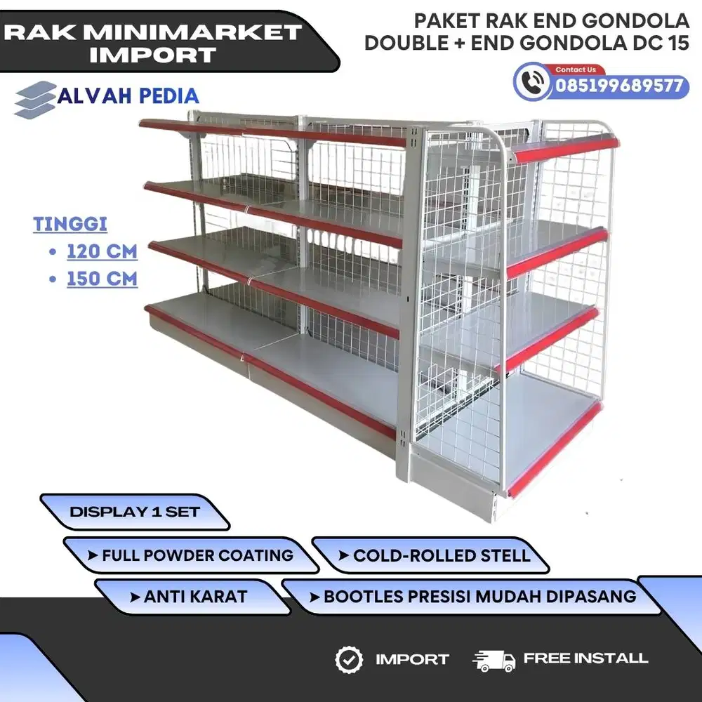 1 SET DC15 RAK IMPORT DOUBLE + END GONDOLA DISPLAY MINIMARKET