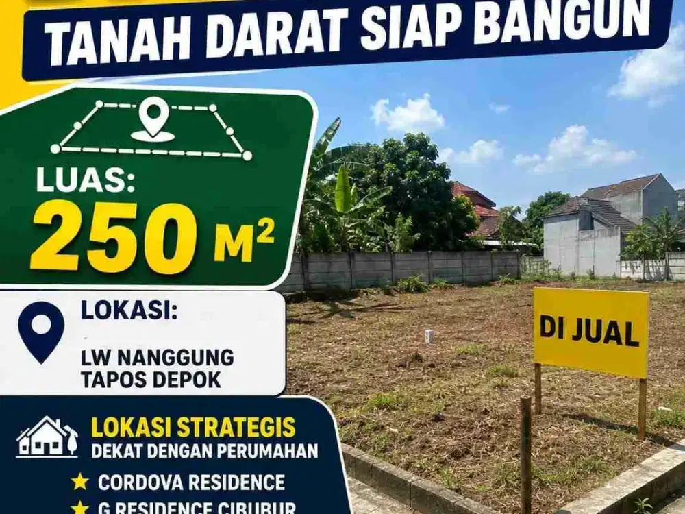 Dijual Cepat Kavling Murah Siap Bangun, Lokasi Strategis diapit 3 Perumahan besar di cibubur, siapa cepat dia dapat unit Terbatas !