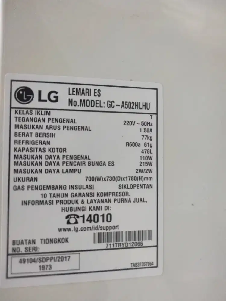 Kulkas 2 pintu jumbo LG