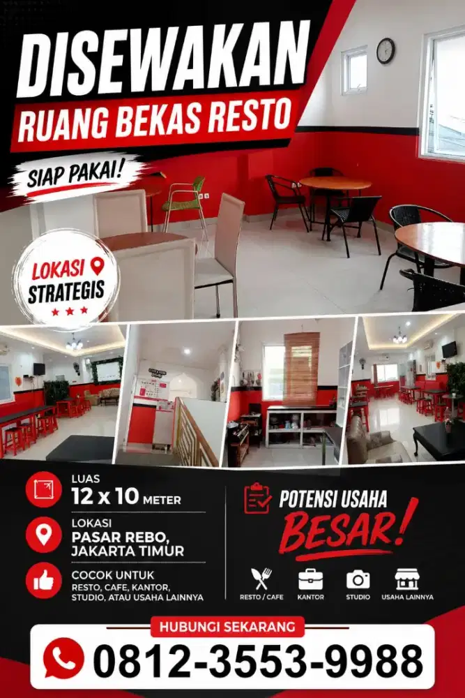 disewakan ruko bekas resto lantai 2 siap operasi