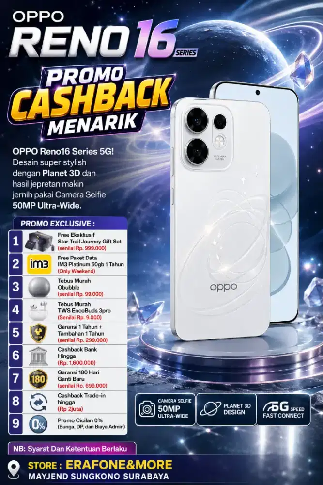 OPPO RENO 16f 8/256 5g SERIES Promo cahsback