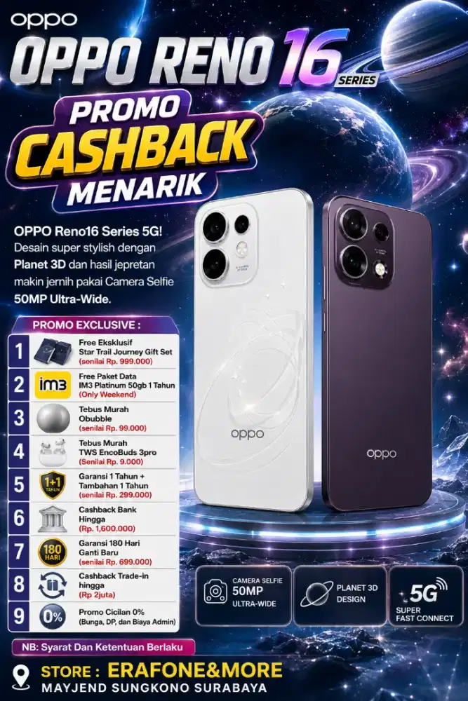 OPPO RENO 16F 8/128 5G PROMO CASHBACK