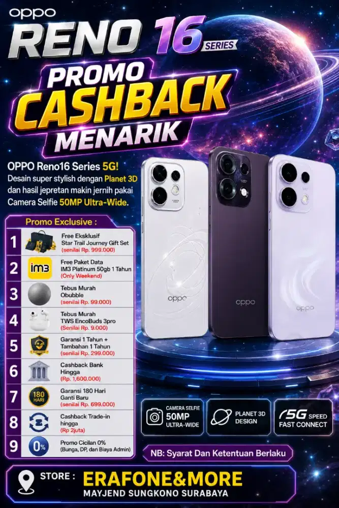 Promo spesial OPPO RENO 16 series, PROMO CASHBACK BANK DEBIT