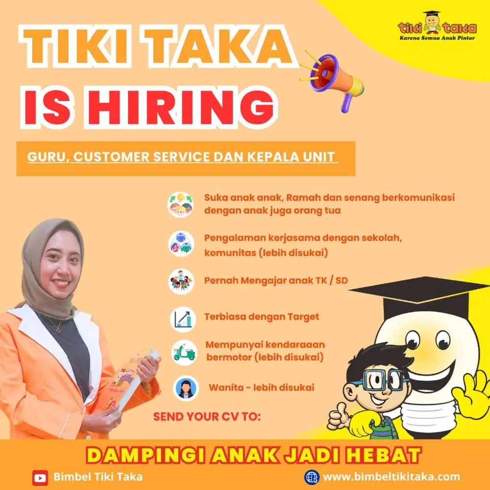 Lowongan posisi Admin (Customer Service) Bimbel Tiki Taka Bambu Apus