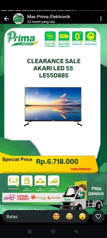 Tv akari LED TV55 lokasi Surabaya
