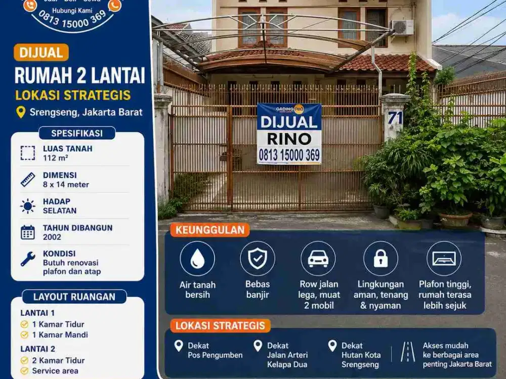 Rumah lama 8x14 tepi jalan karya utama srengseng jakarta barat