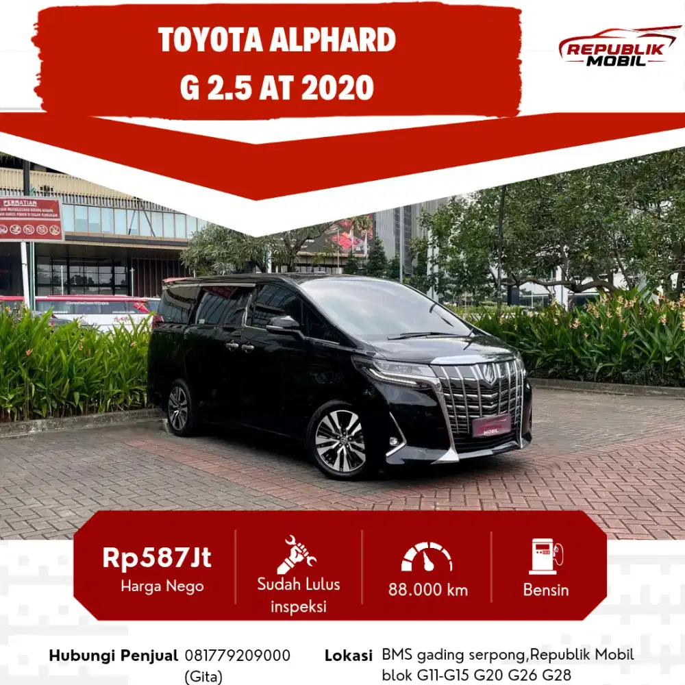 Toyota Alphard 2.5 G AT 2020 
Black on Black SIAP PAKAI