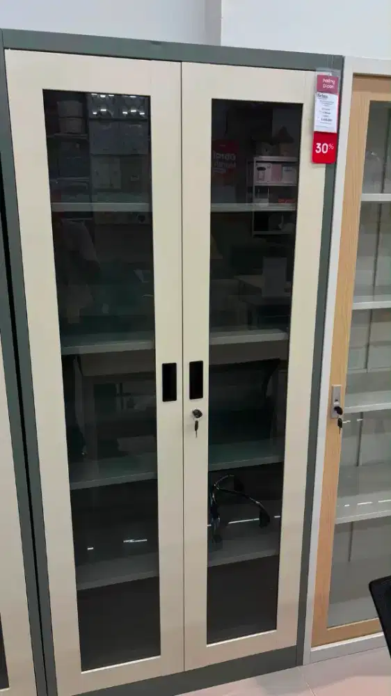 SIMON FILE CABINET FULL GLASS GREEN WHT