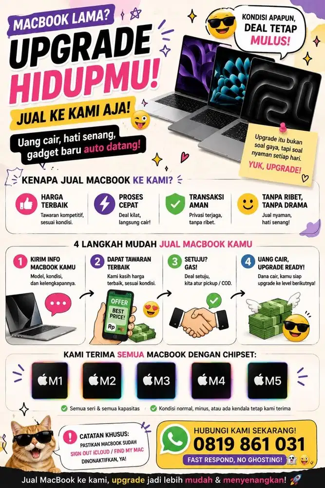 Ditampung dibeli macbook air pro 13 15 inch M1 M2 M3 M4 M5 14 16 inch