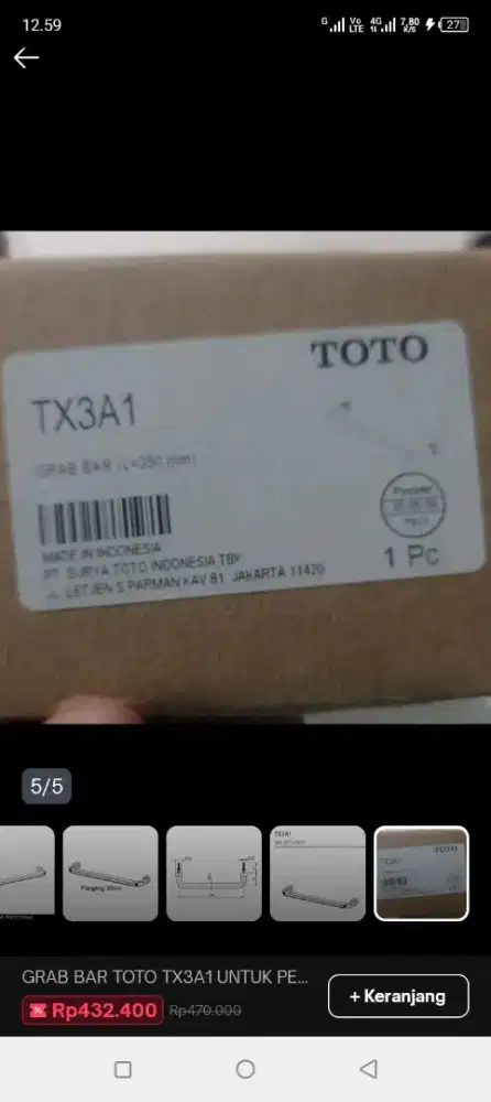 PEGANGAN KAMAR MANDI MERK TOTO TX3A1