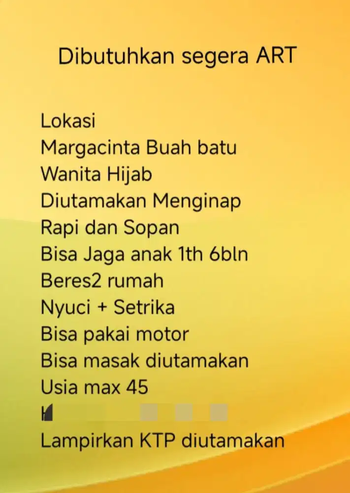 DICARI ASISTEN RUMAH TANGGA