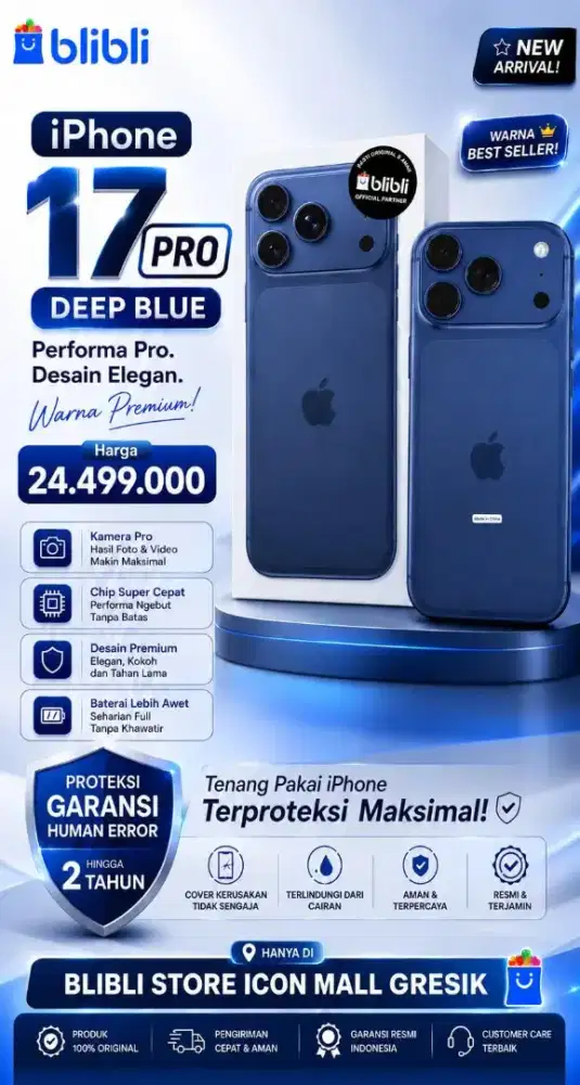 iPhone 17 Pro 256GB Free Garansi Human Error 24 Bulan