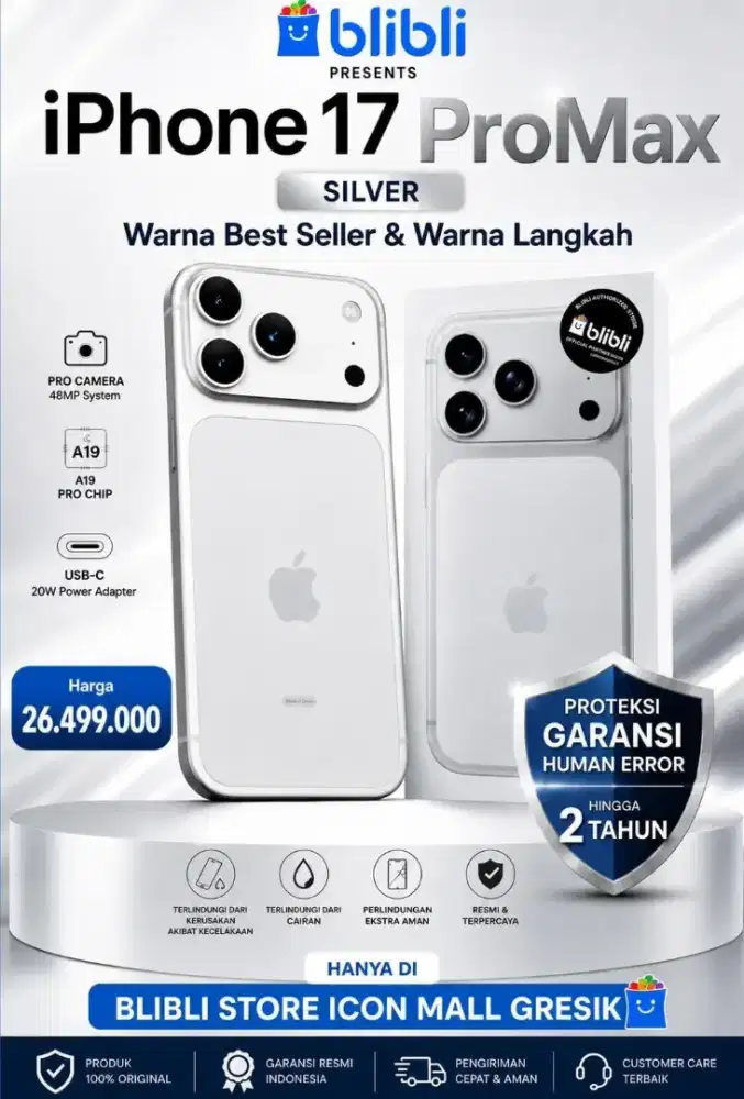iPhone 17 Pro Max 256GB Free Garansi Human Error 24 Bulan