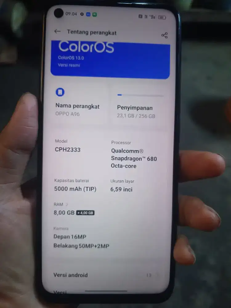 Oppo A96 ram 8+8/256