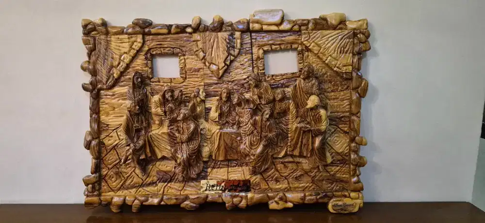 Olive wood carvings of the Last Supper Bethlehem seni lukisan artistik
