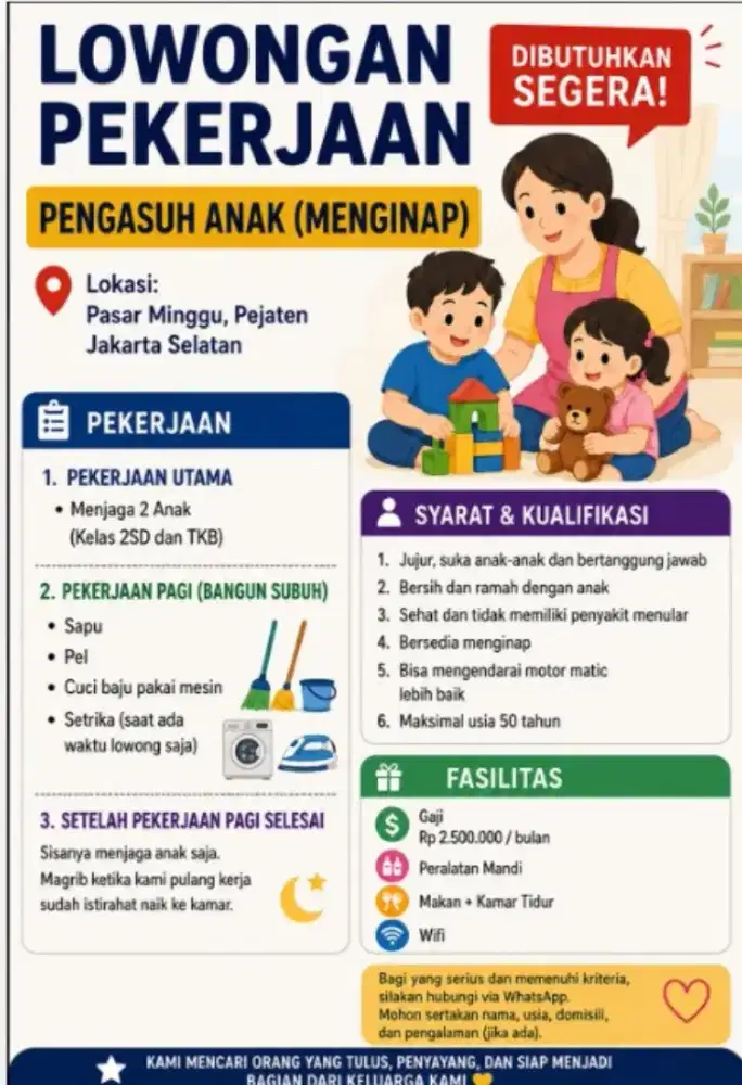 Dibutuhkan segera ART menginap
