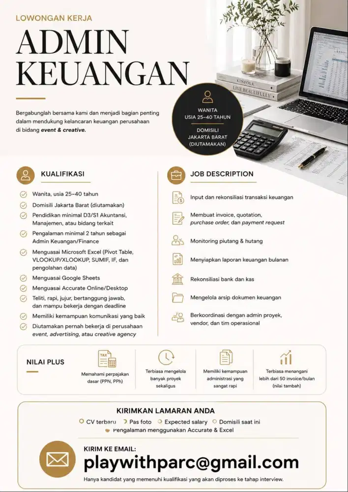Dibutuhkan segera Administrasi Keuangan