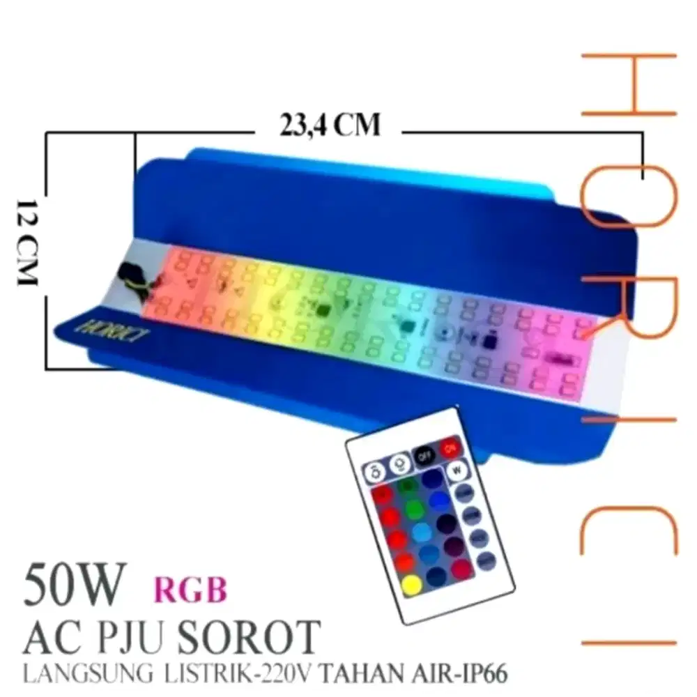 Lampu sorot PJU RGB. 50w .220v. Remot kontrol anti air