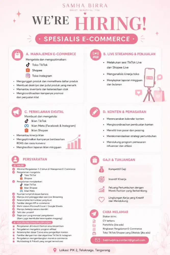 Dibutuhkan e-commerce specialist berpengalaman