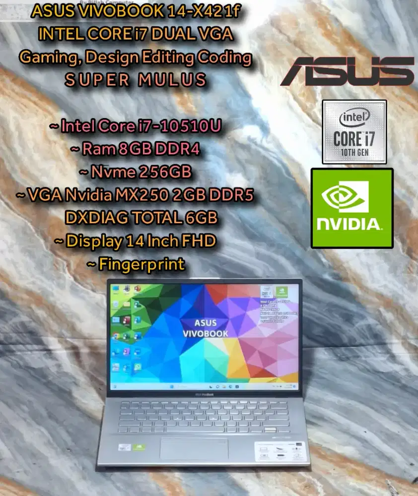 ASUS VIVOBOOK MULUS INTEL CORE i7 10th Dual VGA Laptop Design Laptop