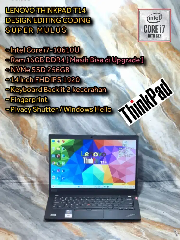 LENOVO THINKPAD T14 Intel Core i7 10th / RAM 16GB / NVME 256GB LAPTOP