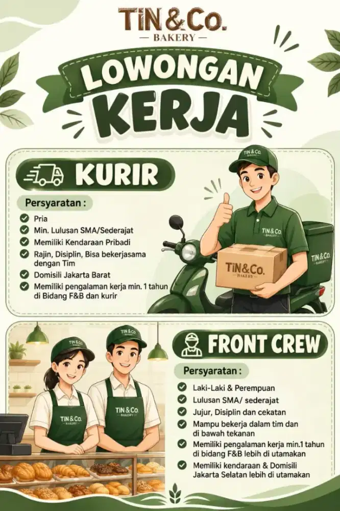 Lowongan untuk Front Crew dan Kurir