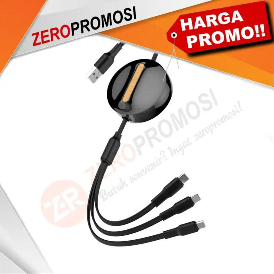 Kabel Data Charging 3 Cabang Custom Logo Souvenir Teknologi Modern