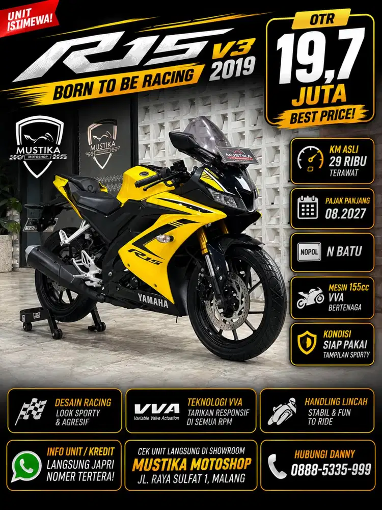 Yamaha R15 V3 2019 VVA. KM 29rb. DANNY Mustika Sulfat