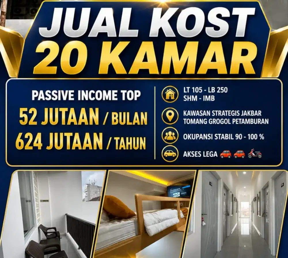 JUAL KOST KOSAN 20 KAMAR DI TOMANG GROGOL PETAMBURAN JAKARTA BARAT