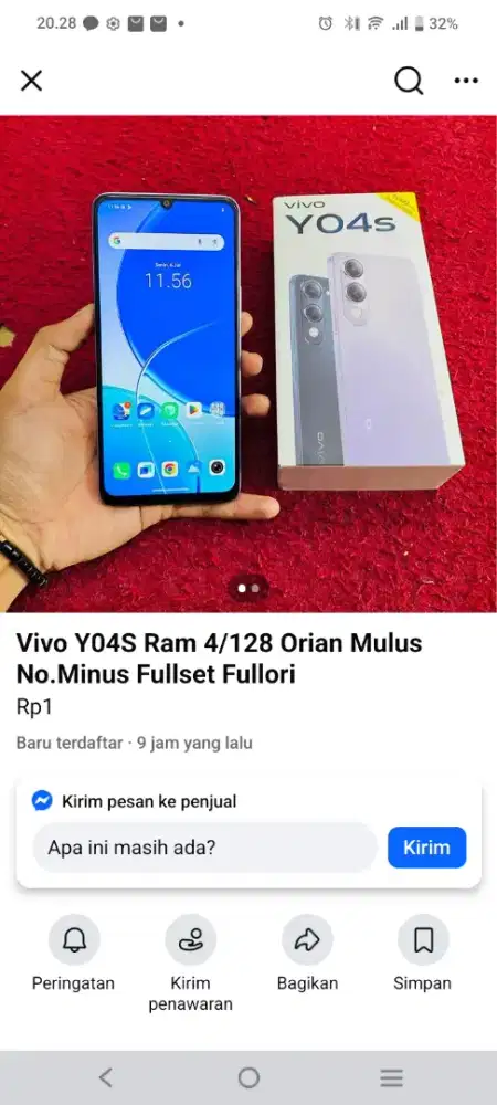 Jual vivo y 04s ram 4+4 128 komplit lecet pakai