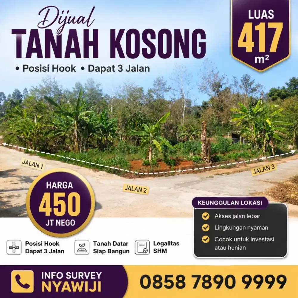 TANAH KAMPUNG MURAH SIAP BANGUN SHM READY POSISI HOOK