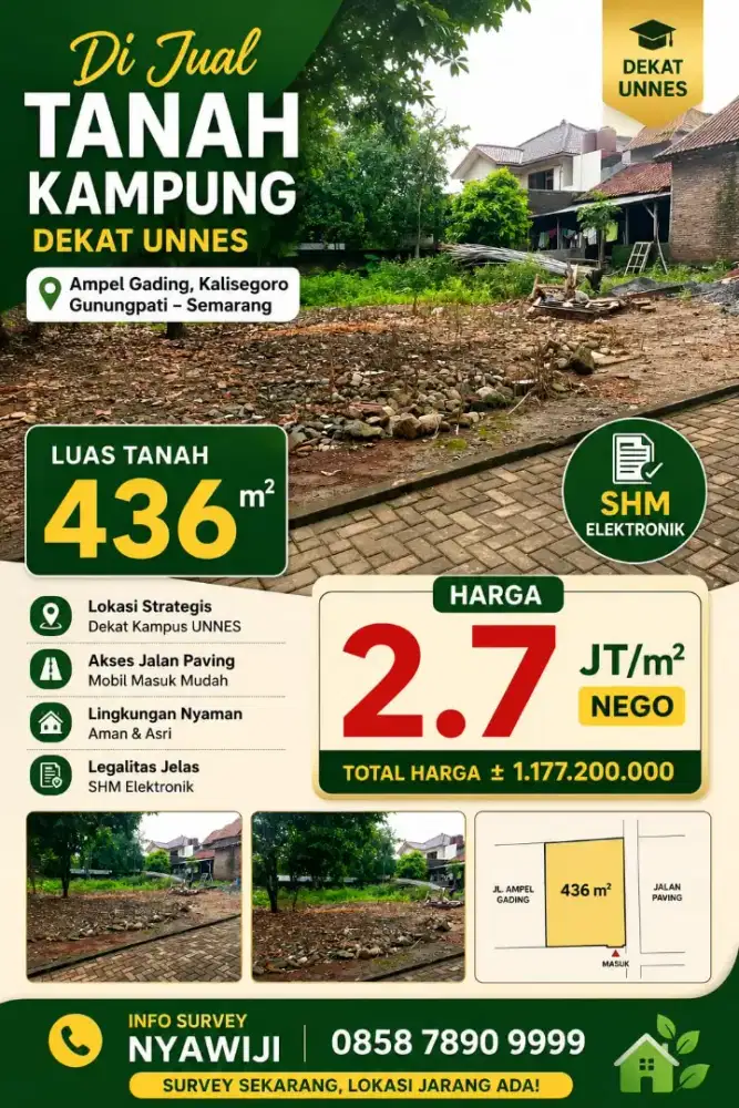 Tanah dekat unnes di dlm pemukiman penduduk shm ready siap bangun